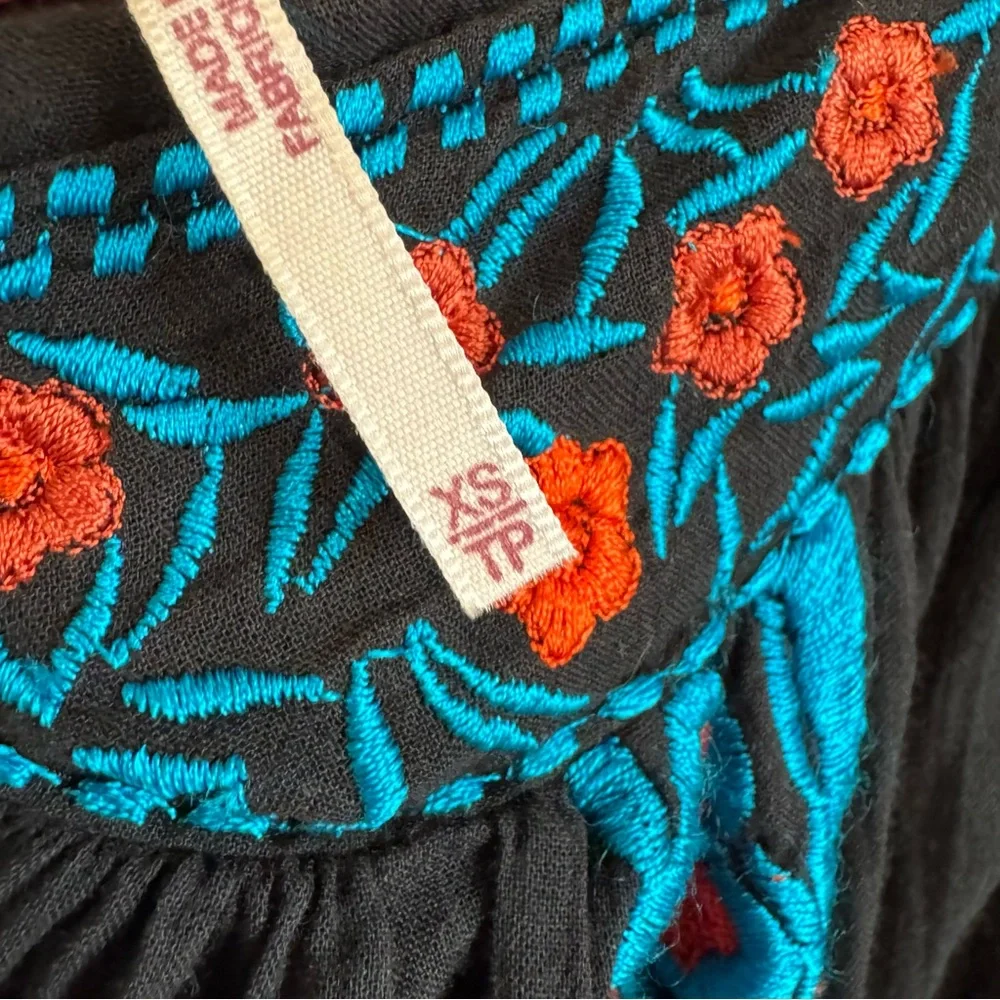 Free People Jasmine Blooms Embroidered Top Womens XS Boho Floral Hippie Colorful